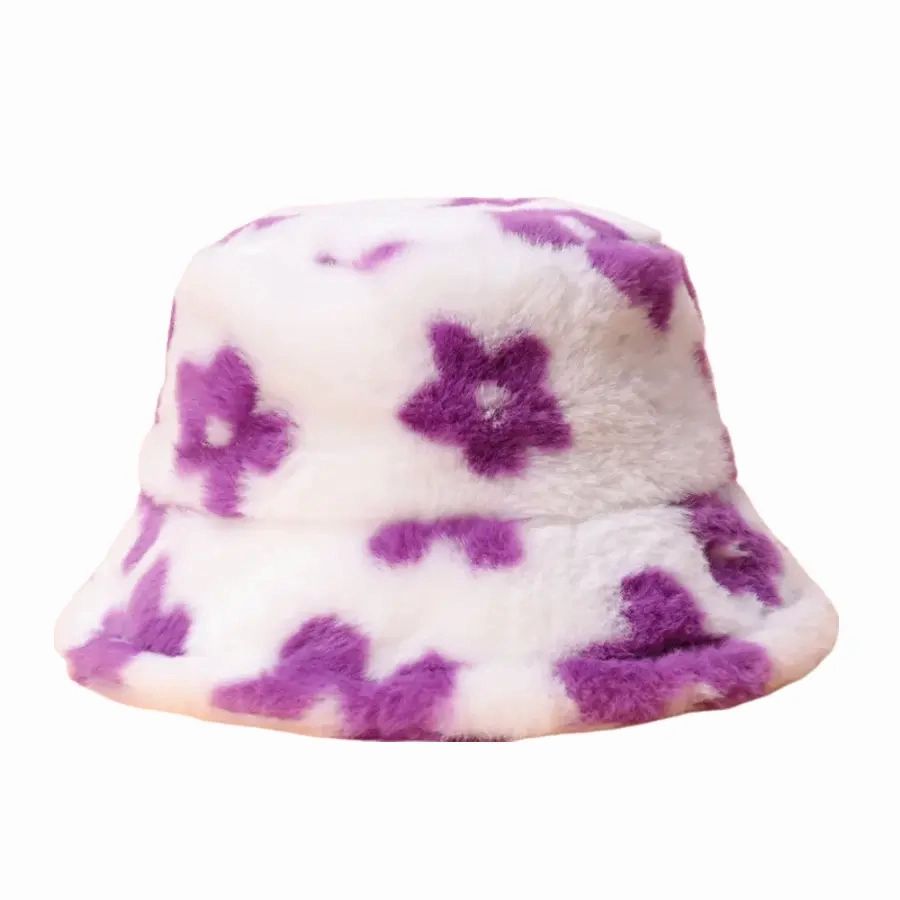 Flowers Winter Fur Bucket Hat