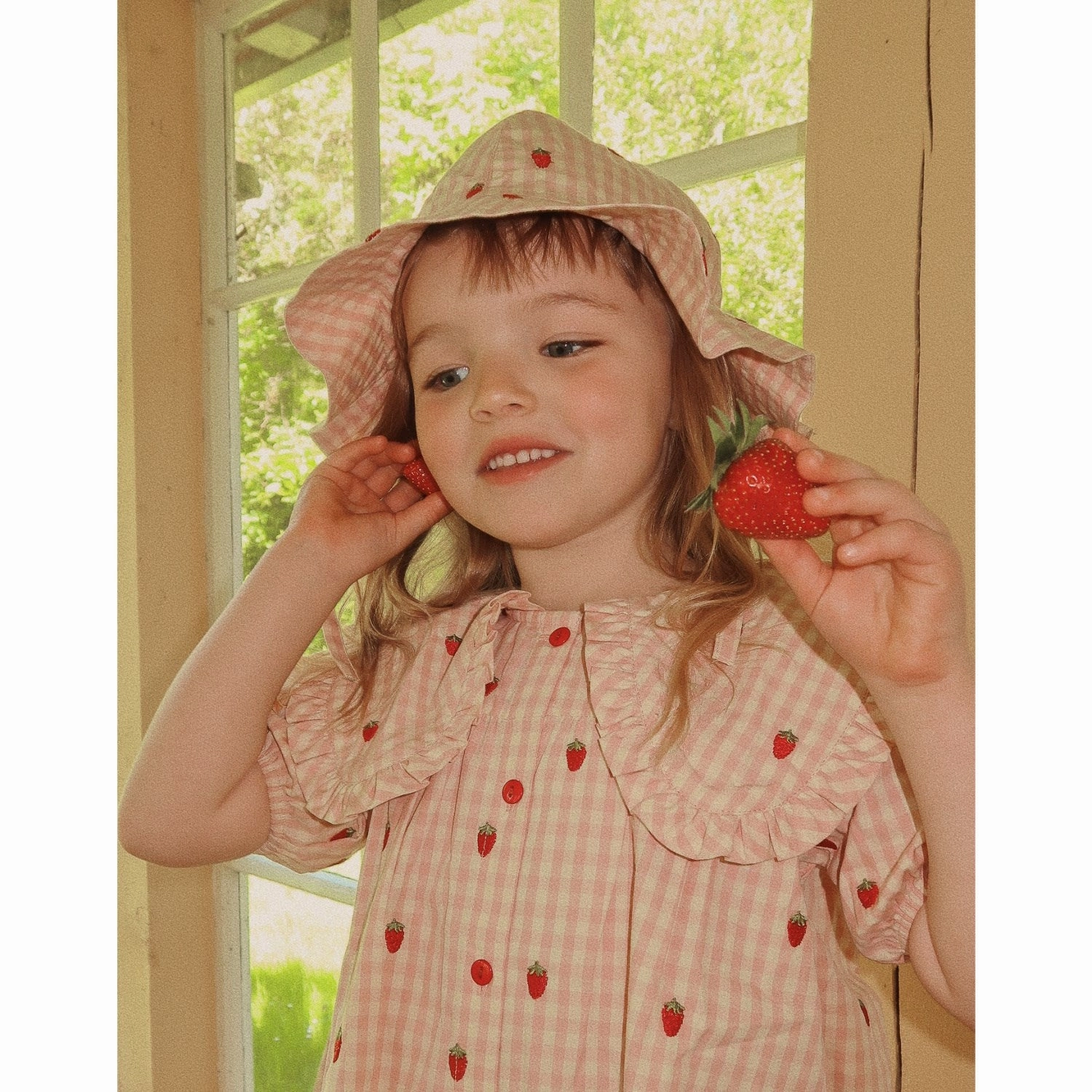 Flss Pink Berry Gingham Dolly Sunhat