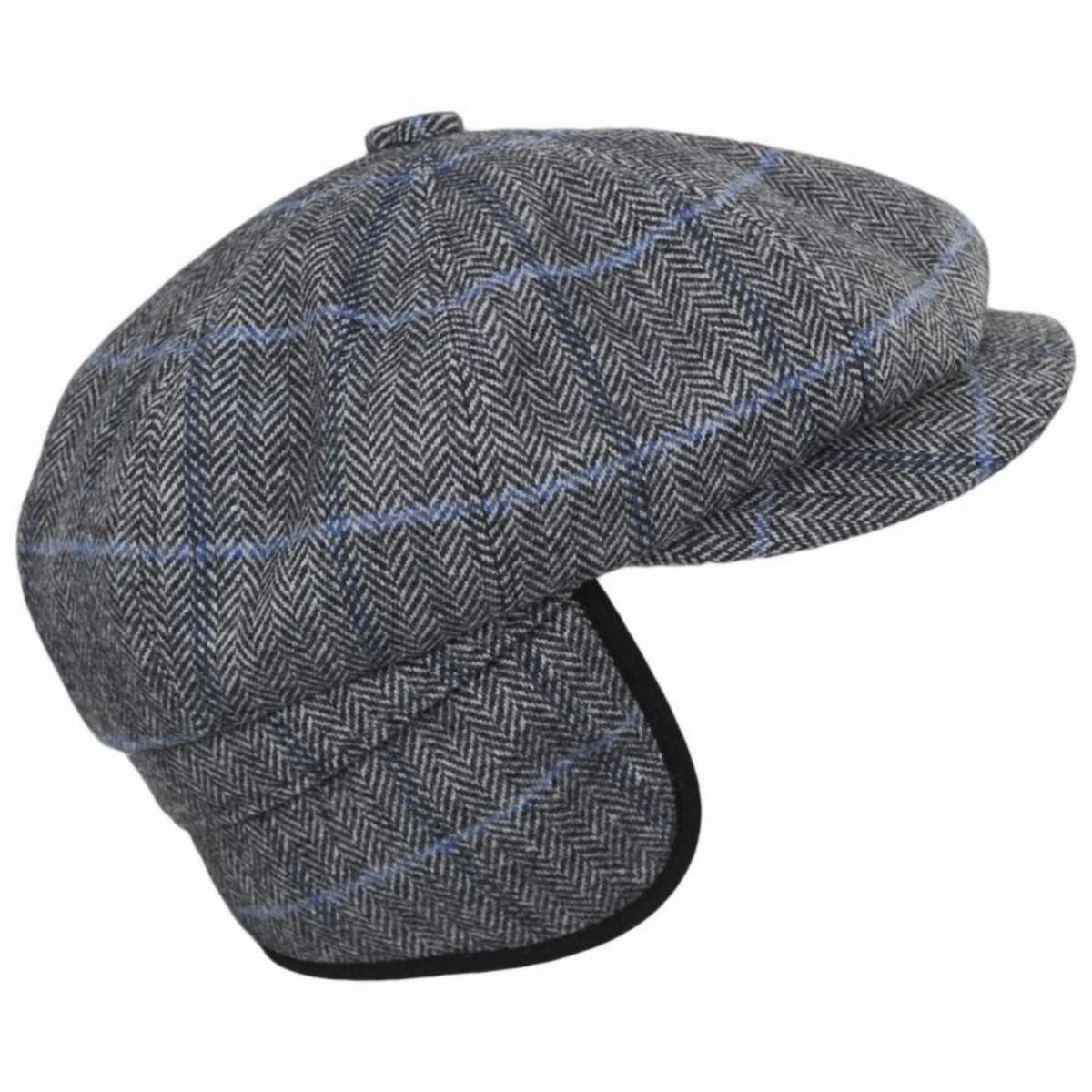 Foster Wool Herringbone Plaid Earflap Newsboy Cap