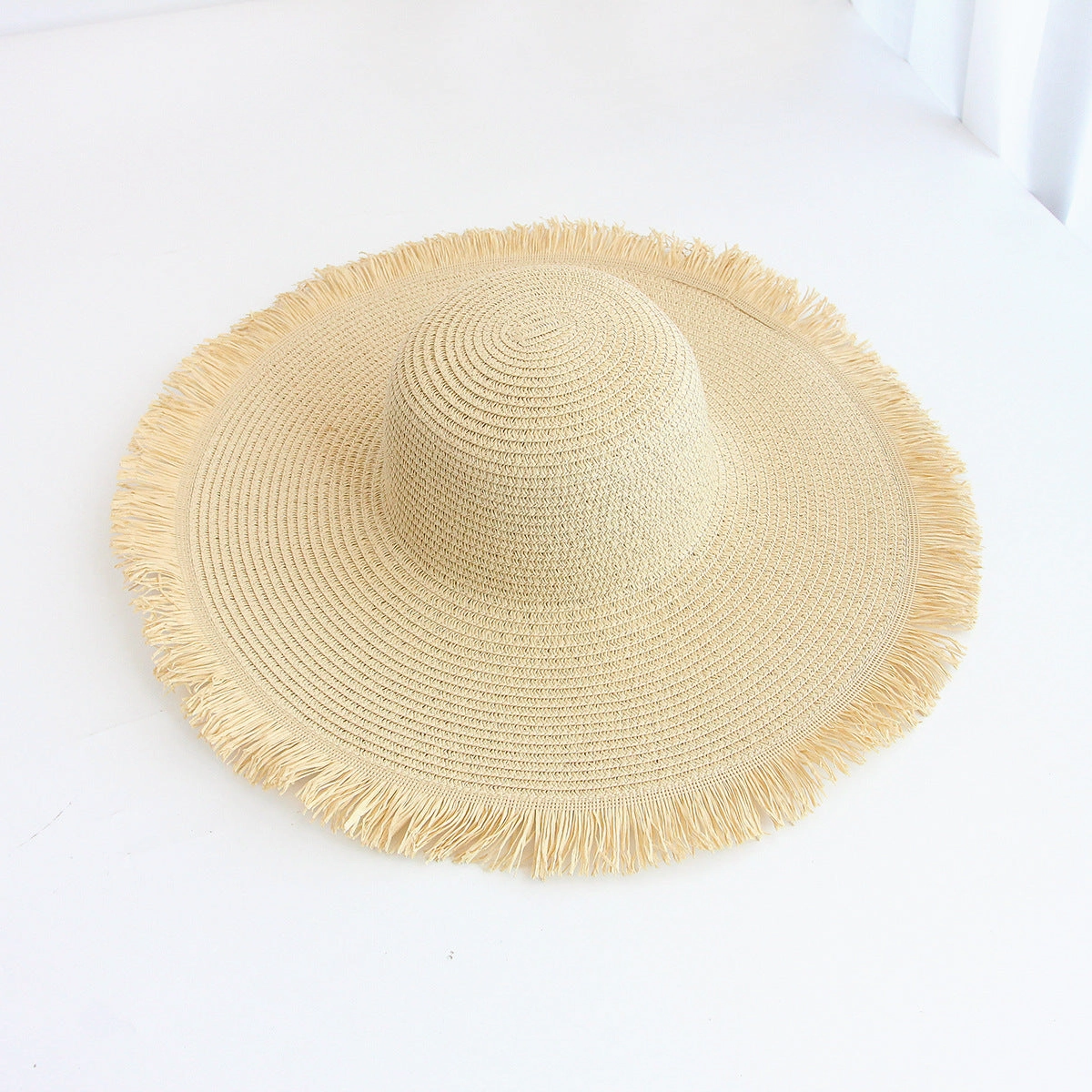 Fringe Hat Wide Brim Export Sun Outdoor Beach Vacation Handwoven