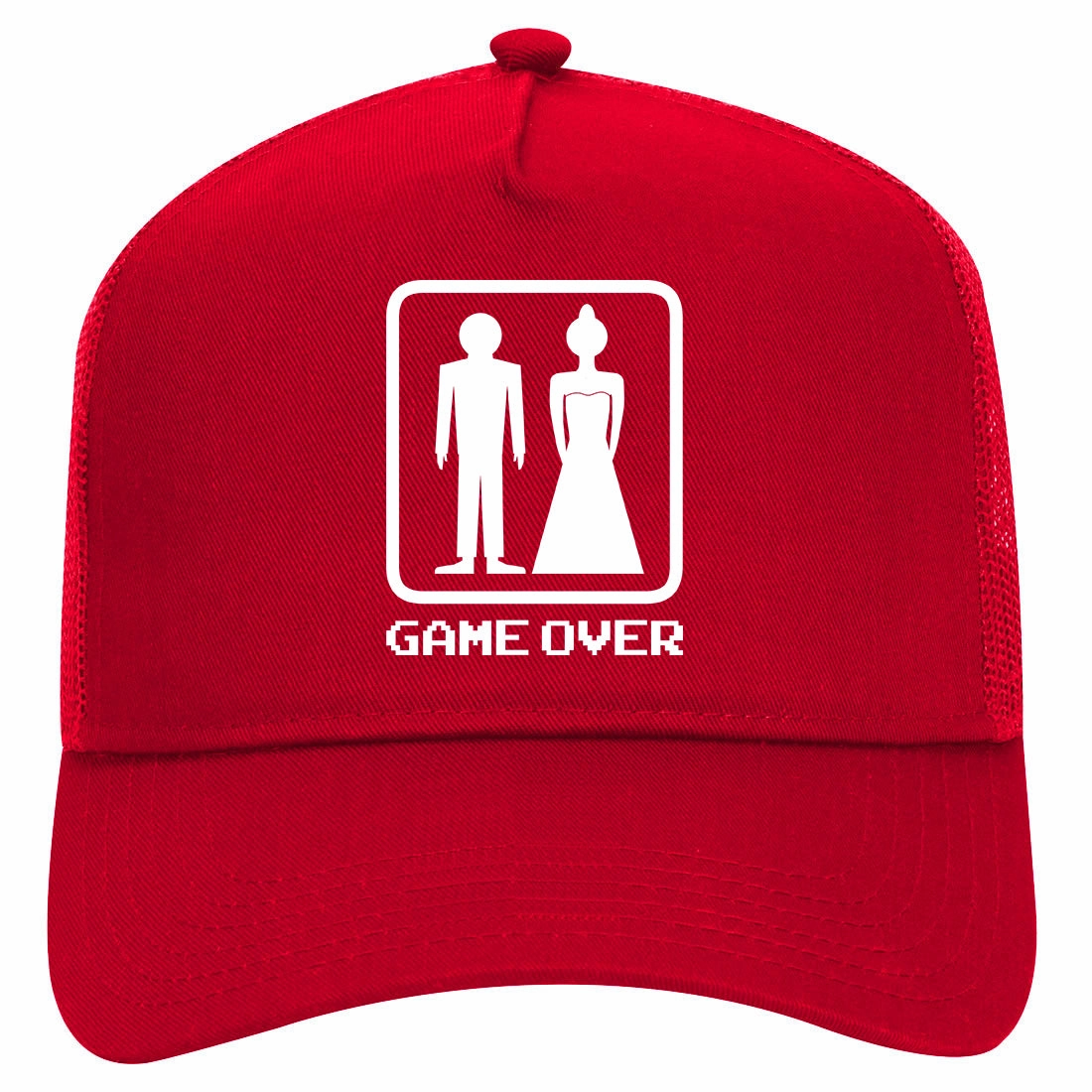 Game Over Funny Wedding Retro Adult 5 Panel Mesh Trucker Hat