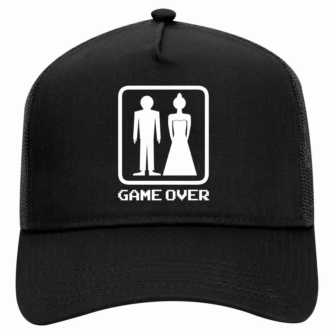 Game Over Funny Wedding Retro Adult 5 Panel Mesh Trucker Hat