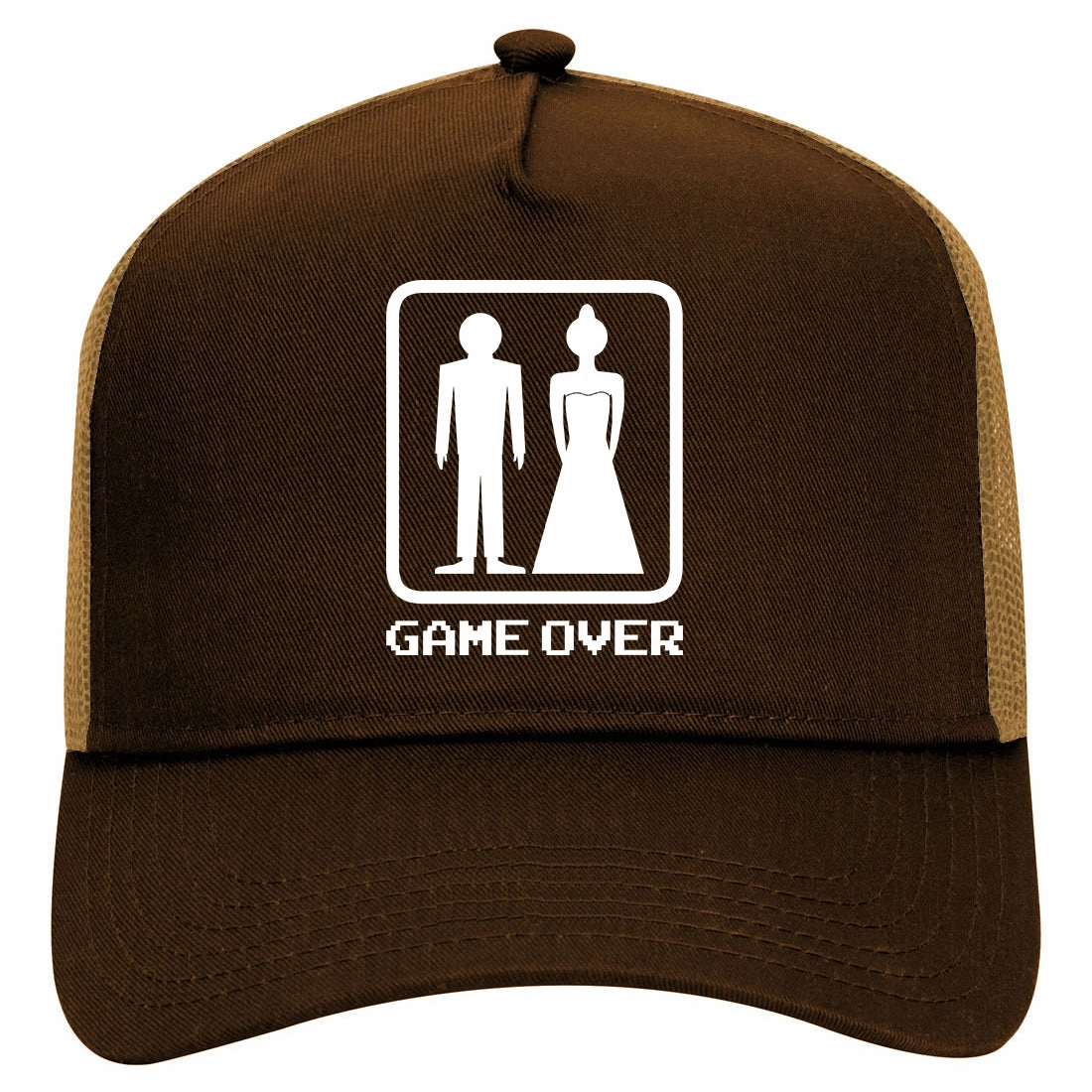 Game Over Funny Wedding Retro Adult 5 Panel Mesh Trucker Hat