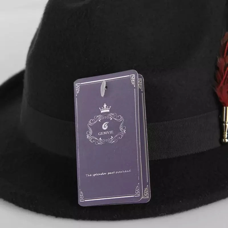 Gemvie Feather Black Trilby Hat