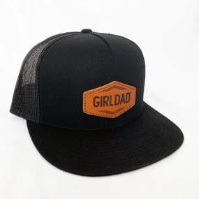 Girldad? Black/Black Leather Patch Flat Bill Trucker Hat