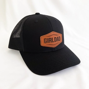 Girldad? Black/Black Leather Patch Trucker Hat