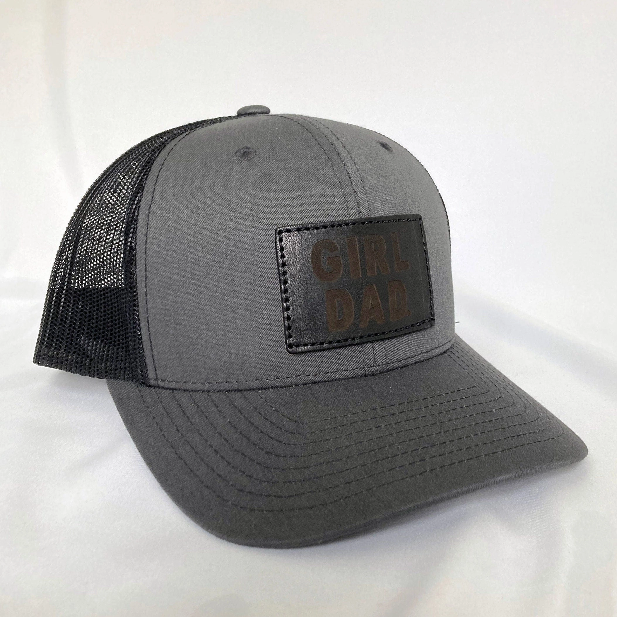 Girldad? Black Charcoal Leather Patch Trucker Hat