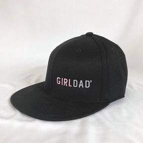 Girldad? Black with Pink Flexfit 210? Flat Bill Embroidered Hat