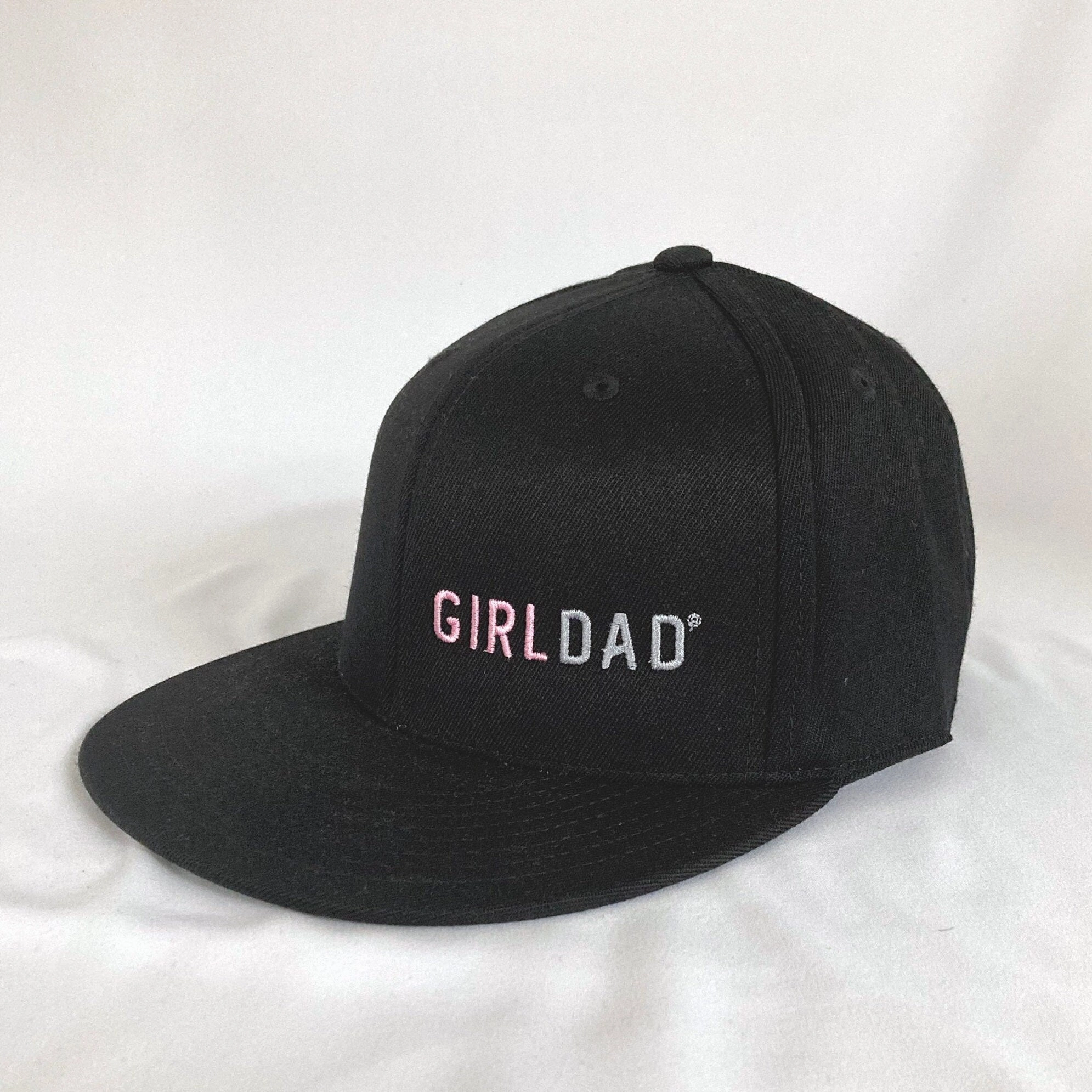 Girldad? Black with Pink Flexfit 210? Flat Bill Embroidered Hat