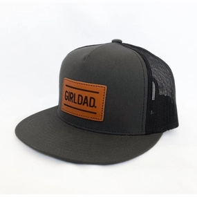 Girldad? Charcoal/Black Leather Patch Flat Bill Trucker Hat