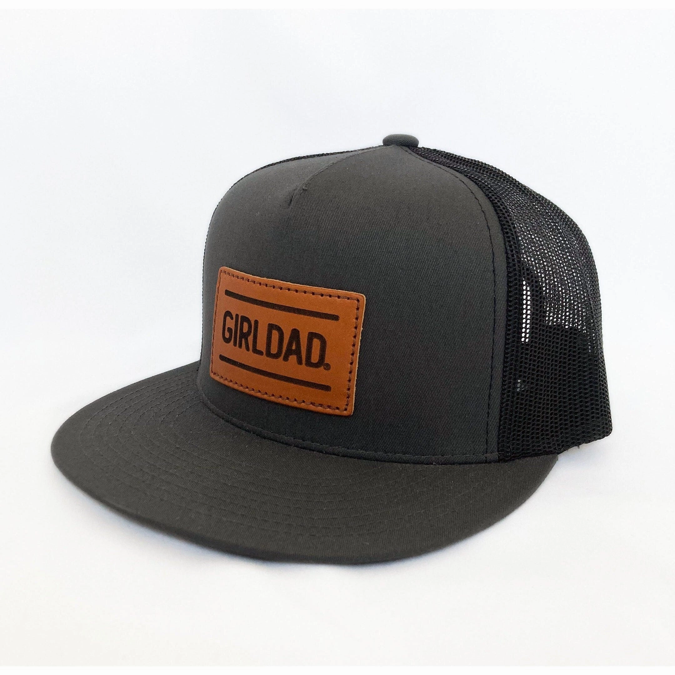 Girldad? Charcoal/Black Leather Patch Flat Bill Trucker Hat