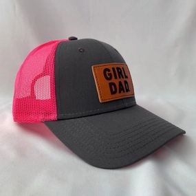Girldad? Charcoal Neon Pink Leather Patch Trucker Hat