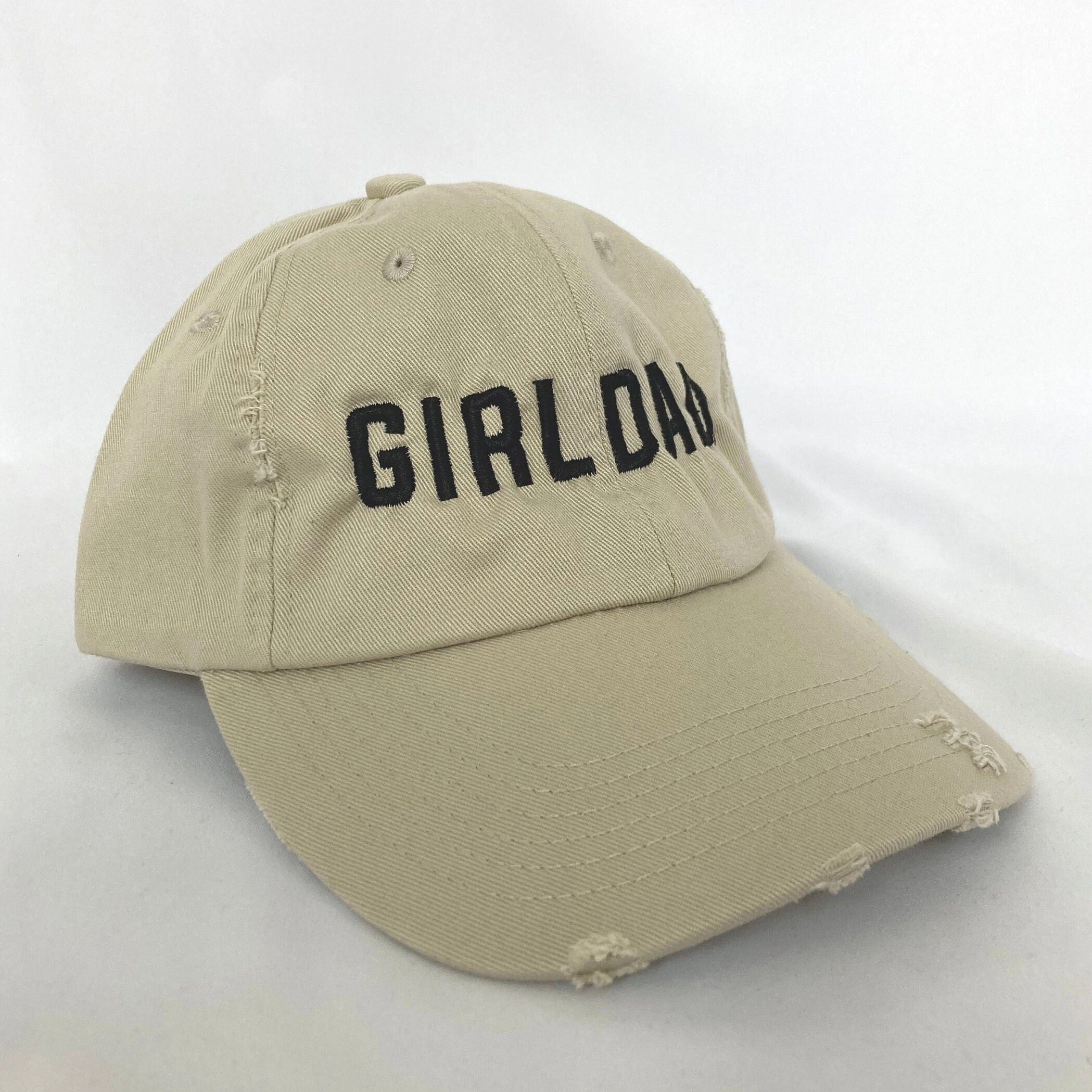 Girldad? Embroidered Khaki Distressed Unstructured Dad Hat Cap