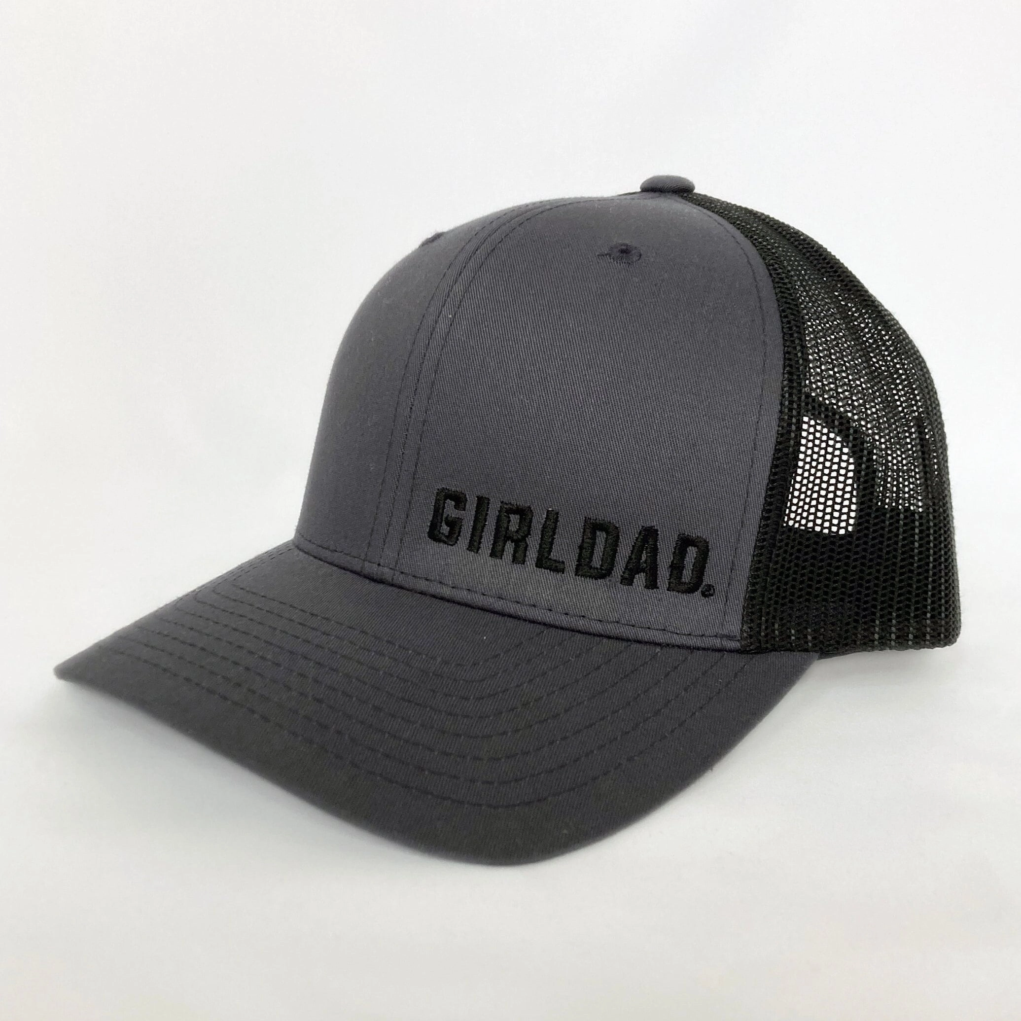 Girldad? Embroidered Trucker Hat Charcoal Black with Black Offset logo