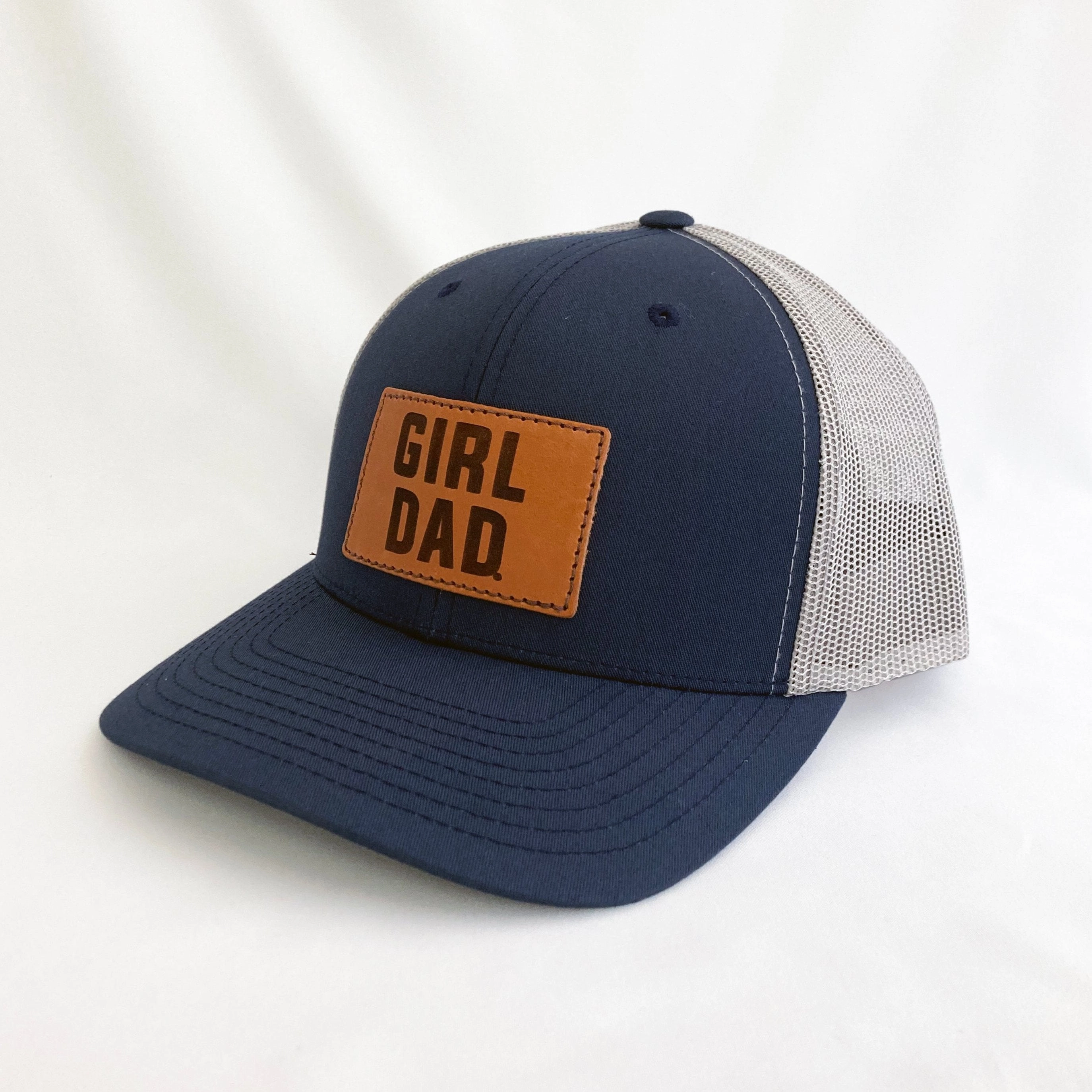 Girldad? Navy/Silver Leather Patch Trucker Hat