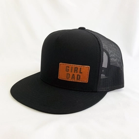 Girldad? Offset Black/Black Leather Patch Flat Bill Trucker Hat