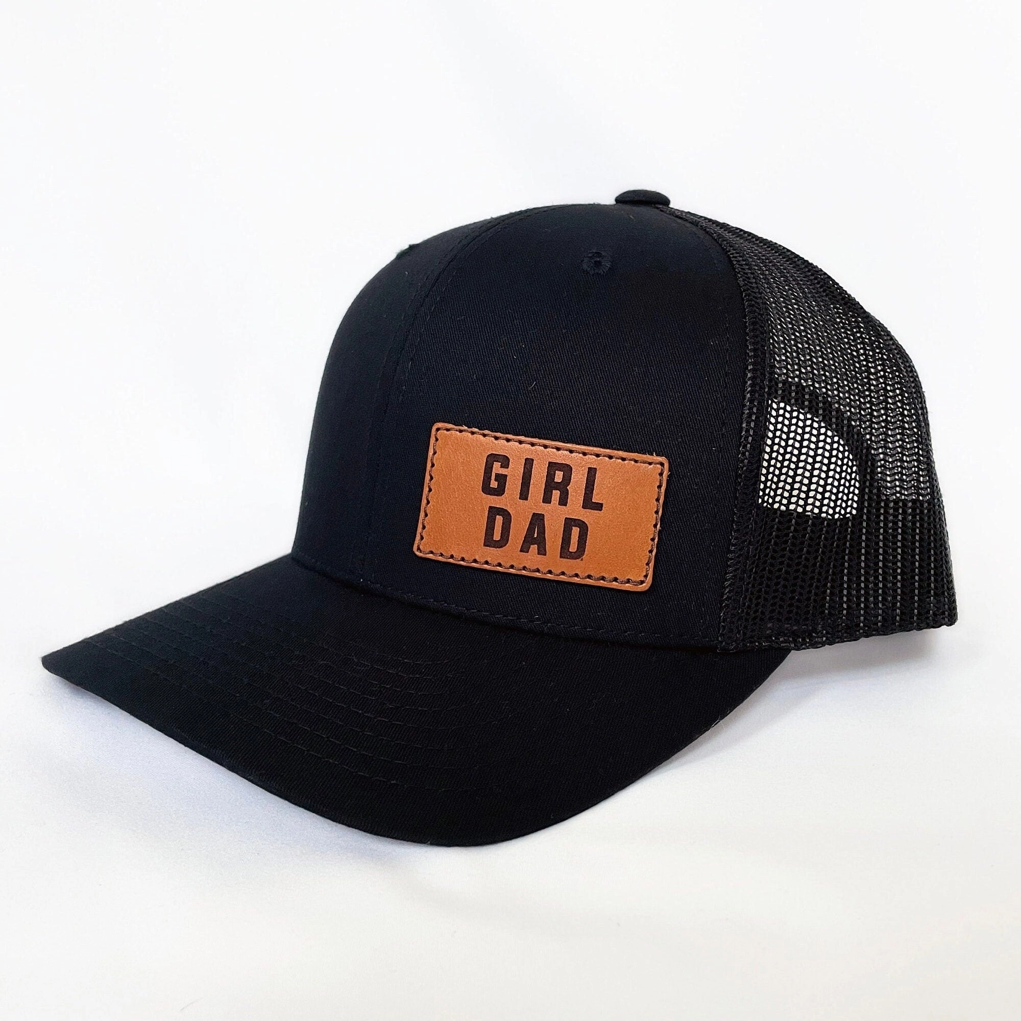 Girldad? Offset Black/Black Leather Patch Trucker Hat