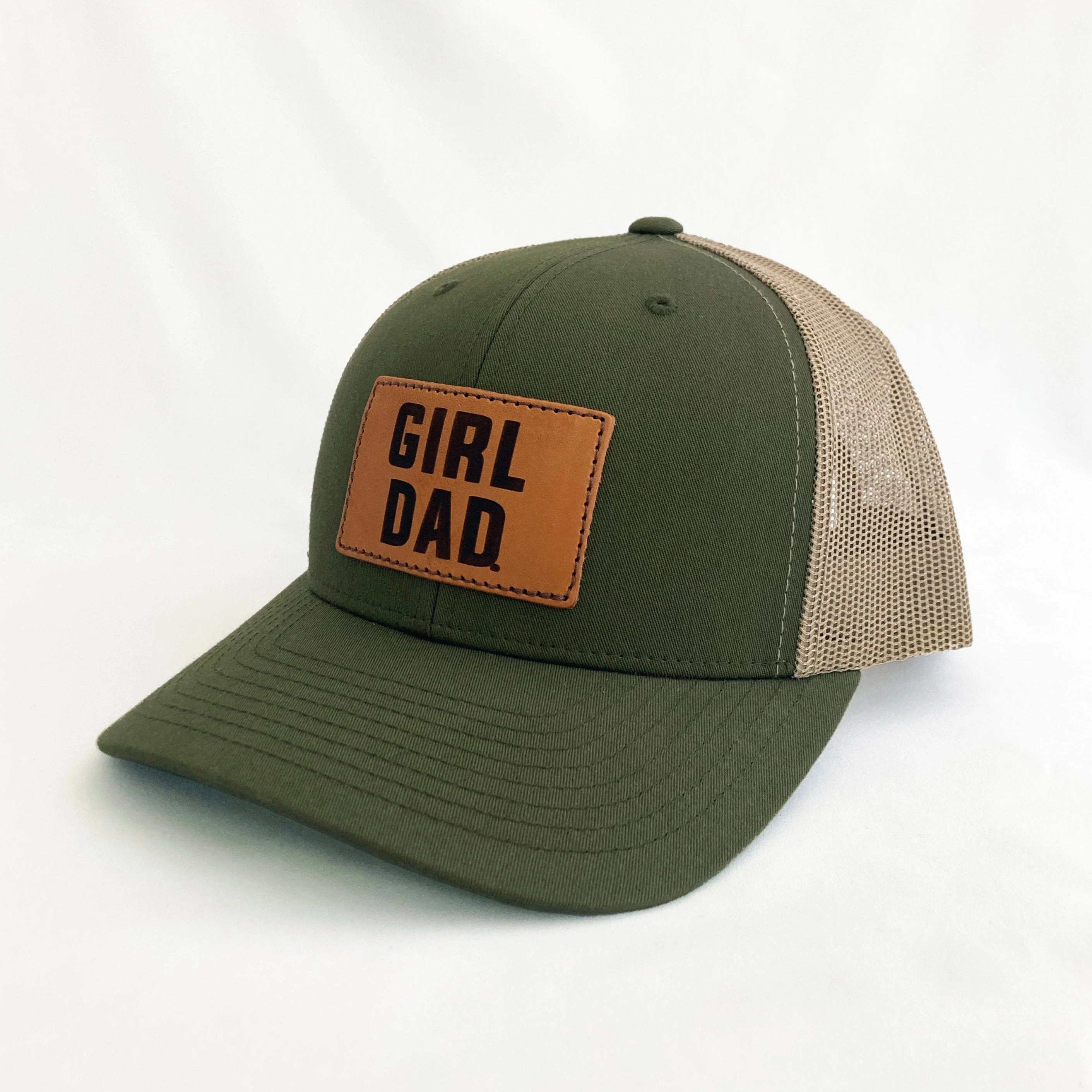 Girldad? Olive/Khaki Leather Patch Trucker Hat