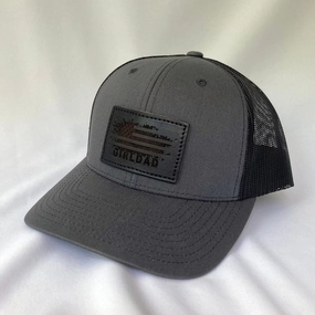 Girldad? USA Distressed Flag Leather Patch Charcoal Black/Black Trucker Hat