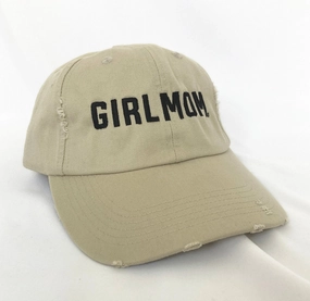 Girlmom? Embroidered Khaki Distressed Unstructured Cap