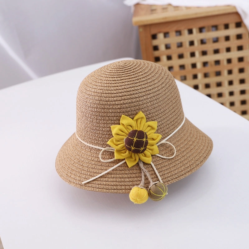 Girls' Summer Fisherman Straw Bag Set Stylish Cute Floral Sun Protection
