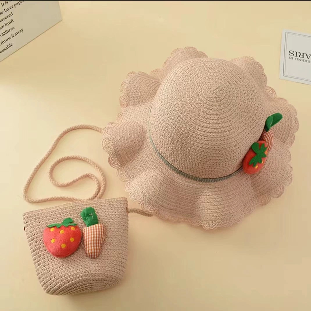 Girls' Sun Hat Kids' Straw Bag Set Summer Thin Cool UV Sun