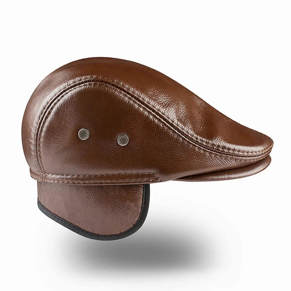 GLTR Earflaps Genuine Leather Flat Cap