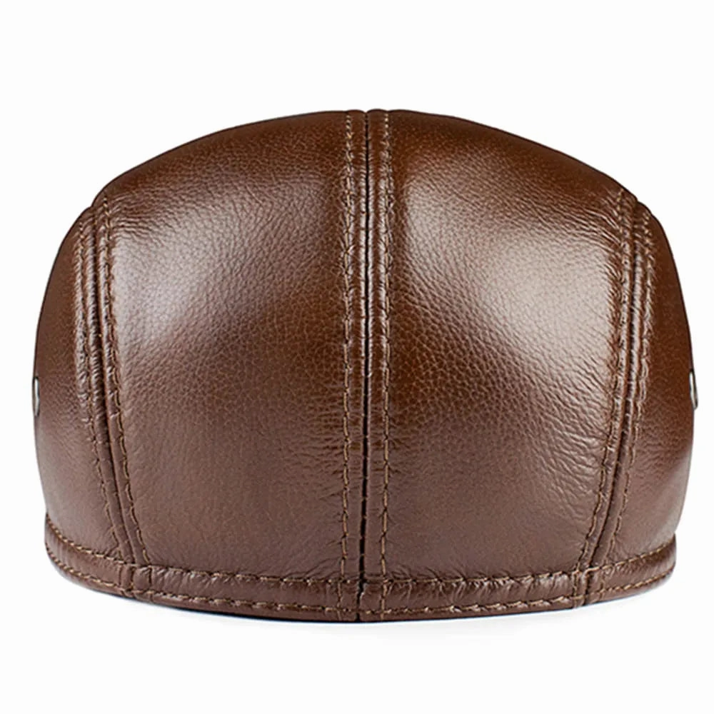 GLTR Earflaps Genuine Leather Flat Cap