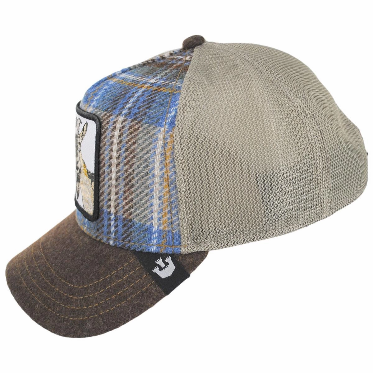 Goat British Plaid Mesh Trucker Snapback Baseball Cap