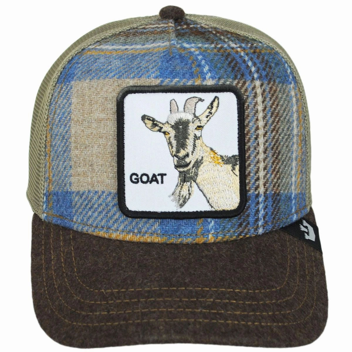 Goat British Plaid Mesh Trucker Snapback Baseball Cap