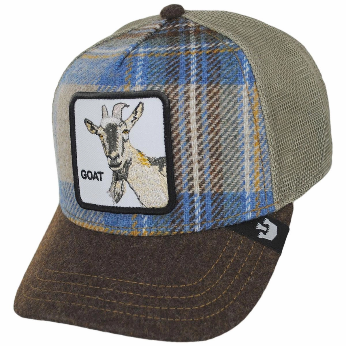 Goat British Plaid Mesh Trucker Snapback Baseball Cap