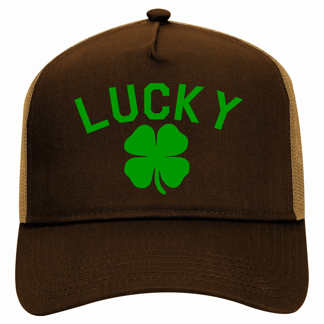 Green Lucky Clover St Patricks Day Retro Adult 5 Panel Mesh Trucker Hat