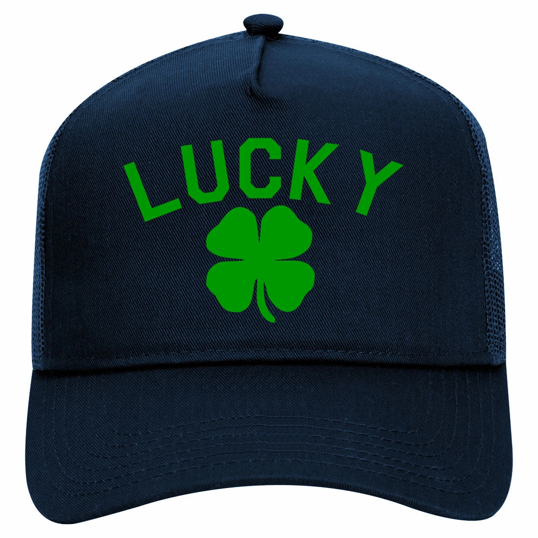 Green Lucky Clover St Patricks Day Retro Adult 5 Panel Mesh Trucker Hat
