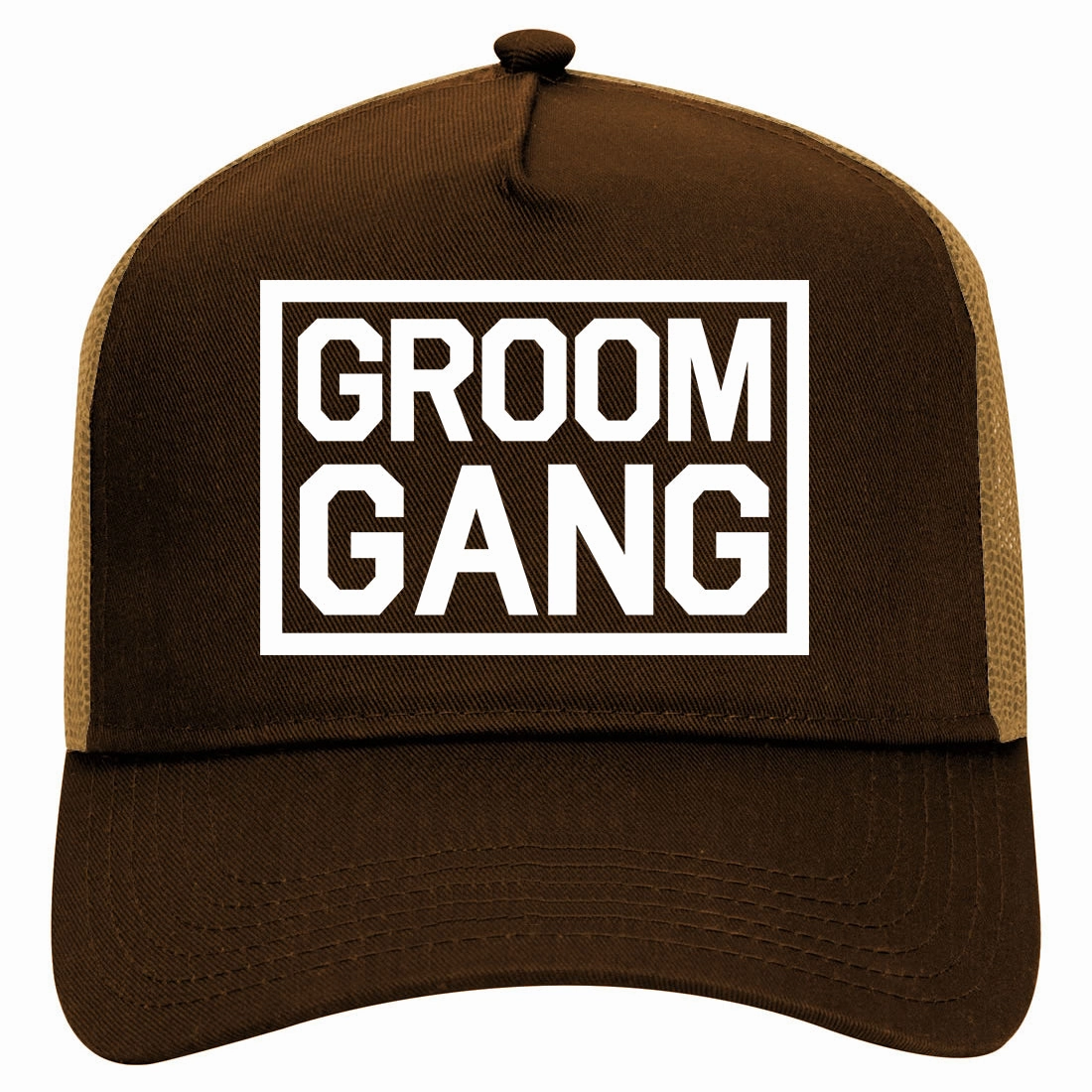 Groom Gang Bachelor Party Retro Adult 5 Panel Mesh Trucker Hat