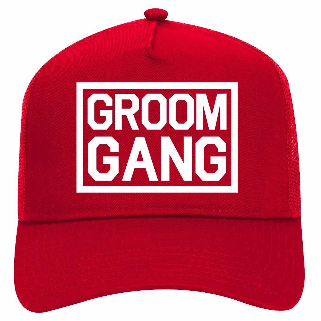 Groom Gang Bachelor Party Retro Adult 5 Panel Mesh Trucker Hat
