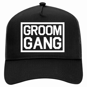 Groom Gang Bachelor Party Retro Adult 5 Panel Mesh Trucker Hat