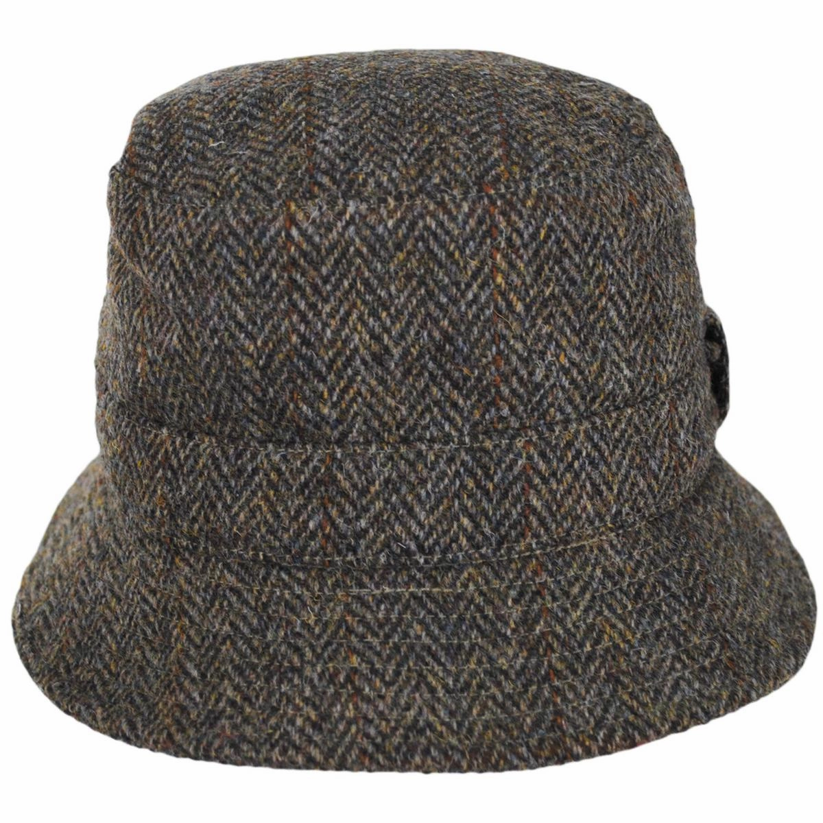 Grouse Harris Tweed Wool Overcheck Herringbone Bucket Hat