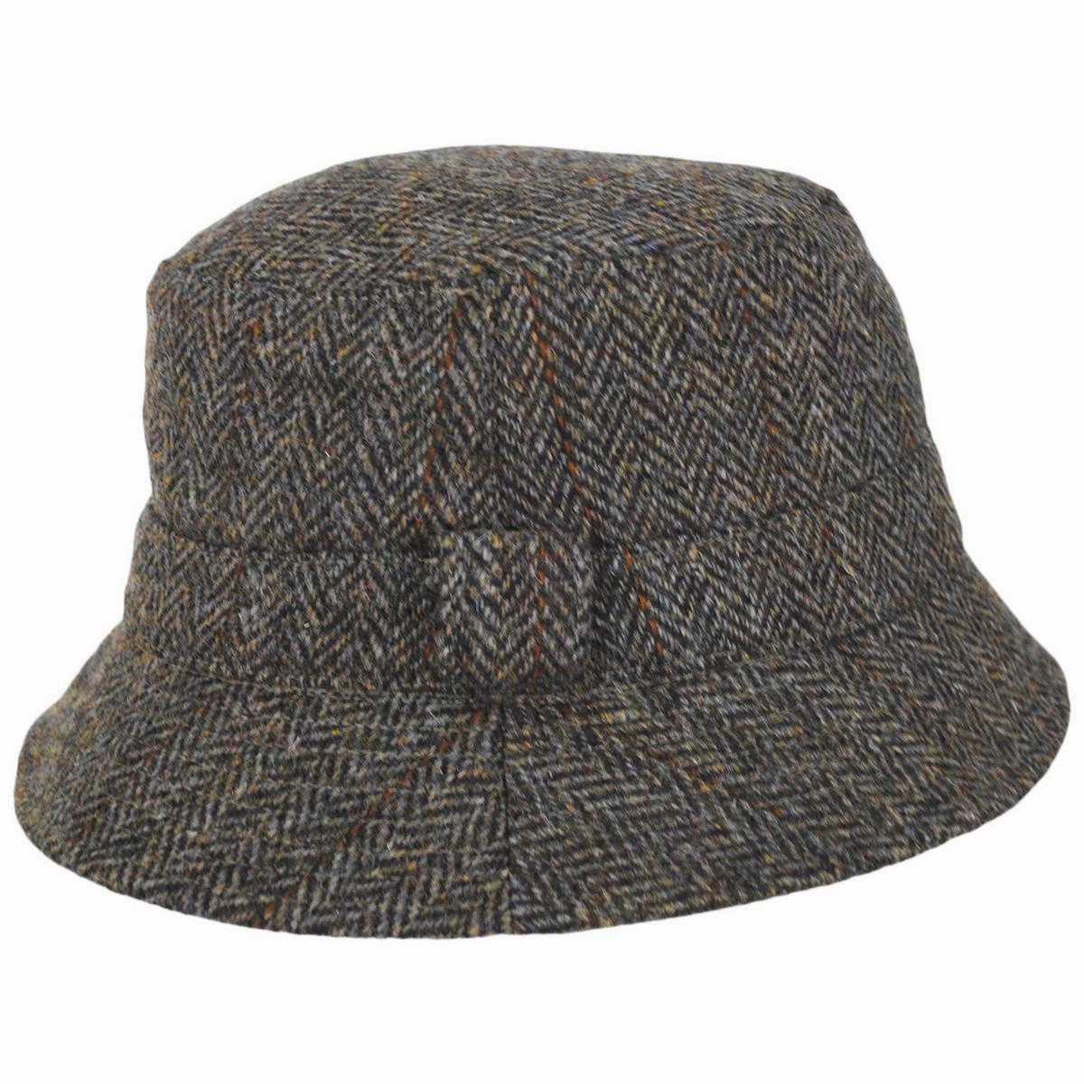 Grouse Harris Tweed Wool Overcheck Herringbone Bucket Hat