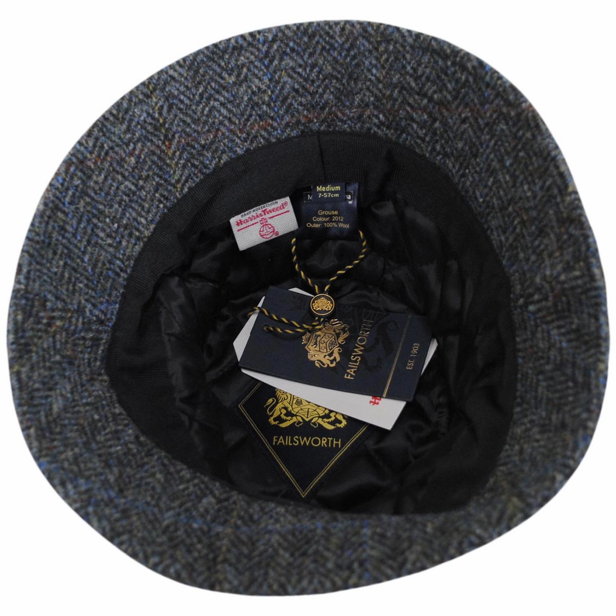 Grouse Harris Tweed Wool Overcheck Herringbone Bucket Hat