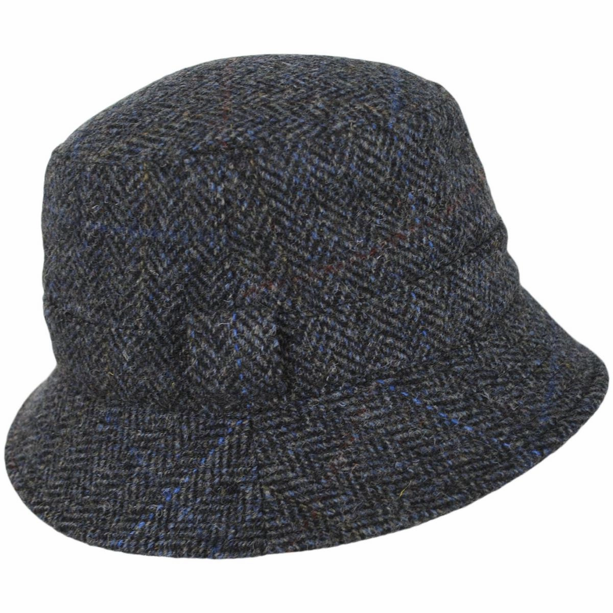 Grouse Harris Tweed Wool Overcheck Herringbone Bucket Hat