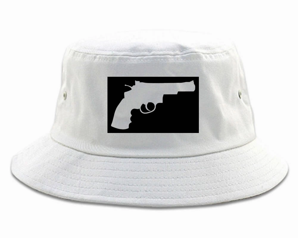 Gun Silhouette Revolver 45 Chrome Bucket Hat