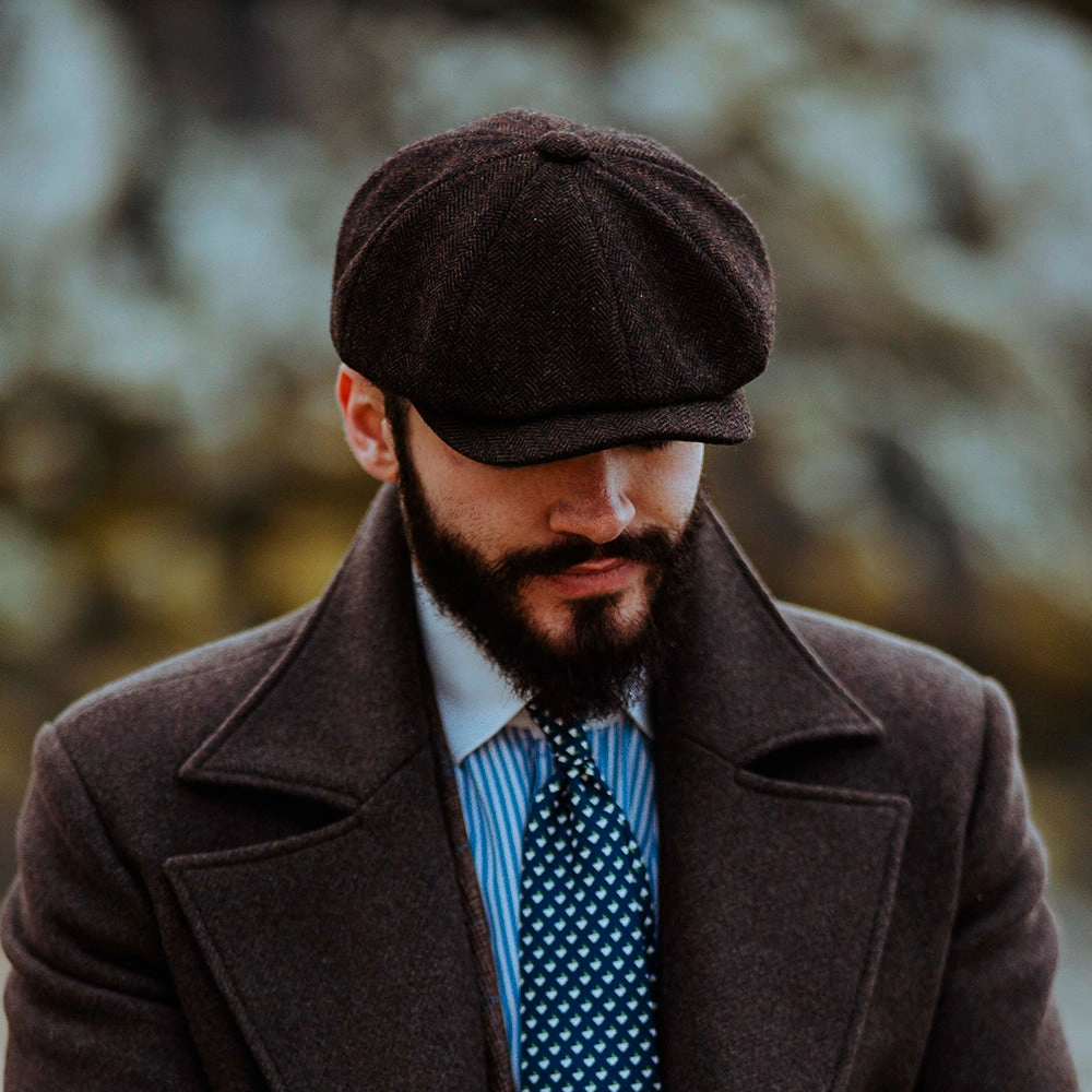 HARRIS TWEED Arnol Newsboy Cap - Moss-Brown