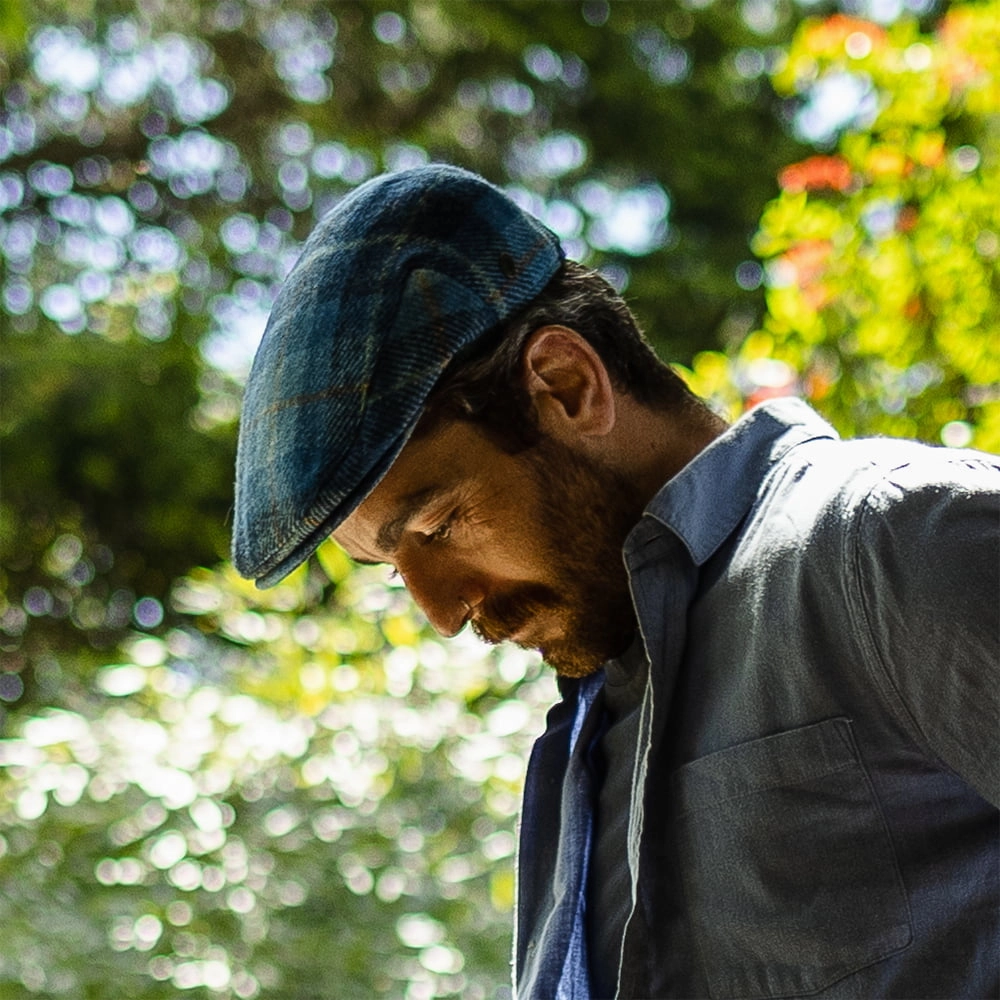 HARRIS TWEED Bay River Flat Cap - Blue-Navy