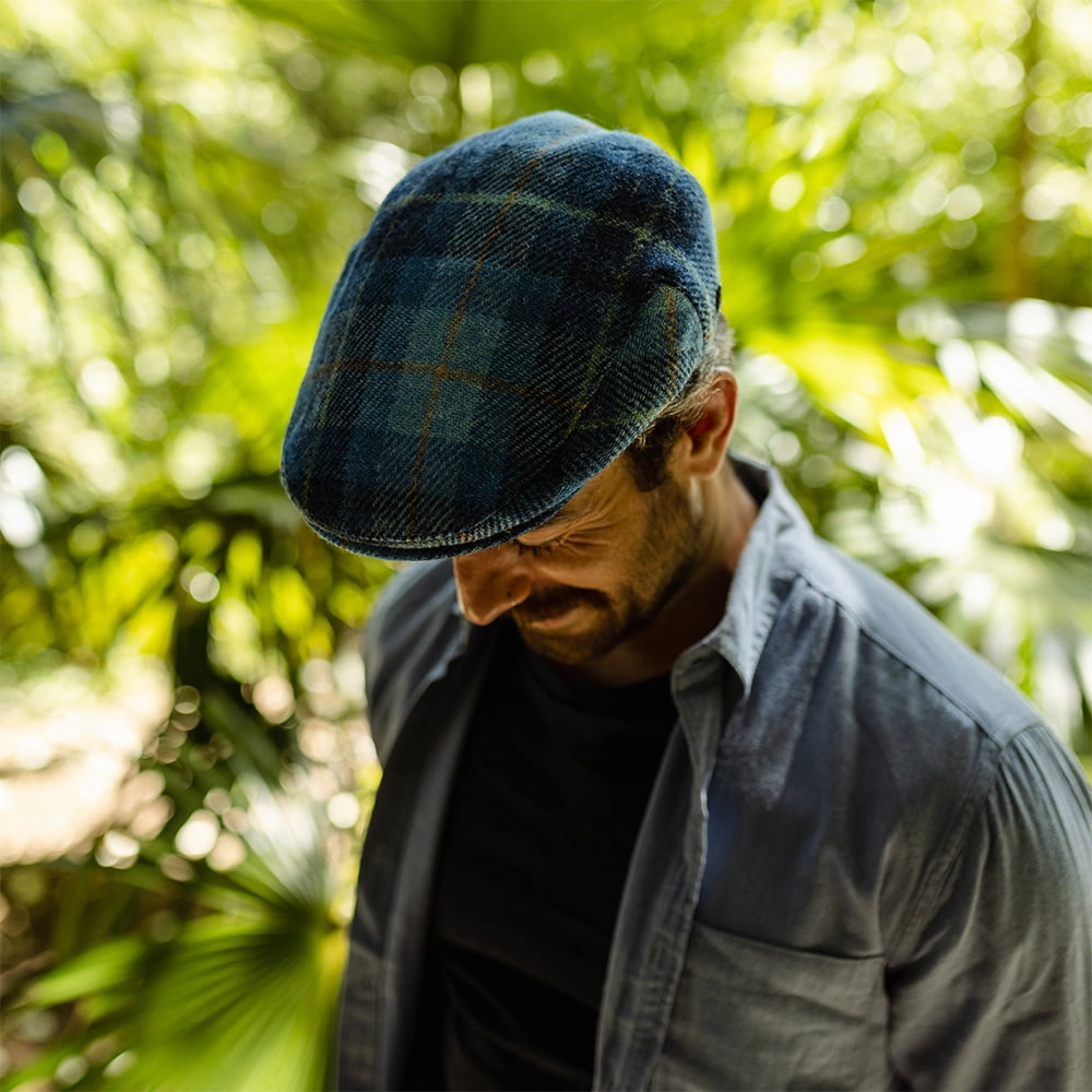 HARRIS TWEED Bay River Flat Cap - Blue-Navy