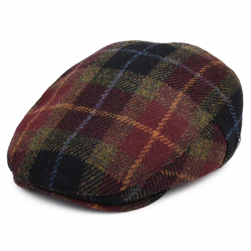 HARRIS TWEED Callanish Flat Cap - Burgundy-Multi