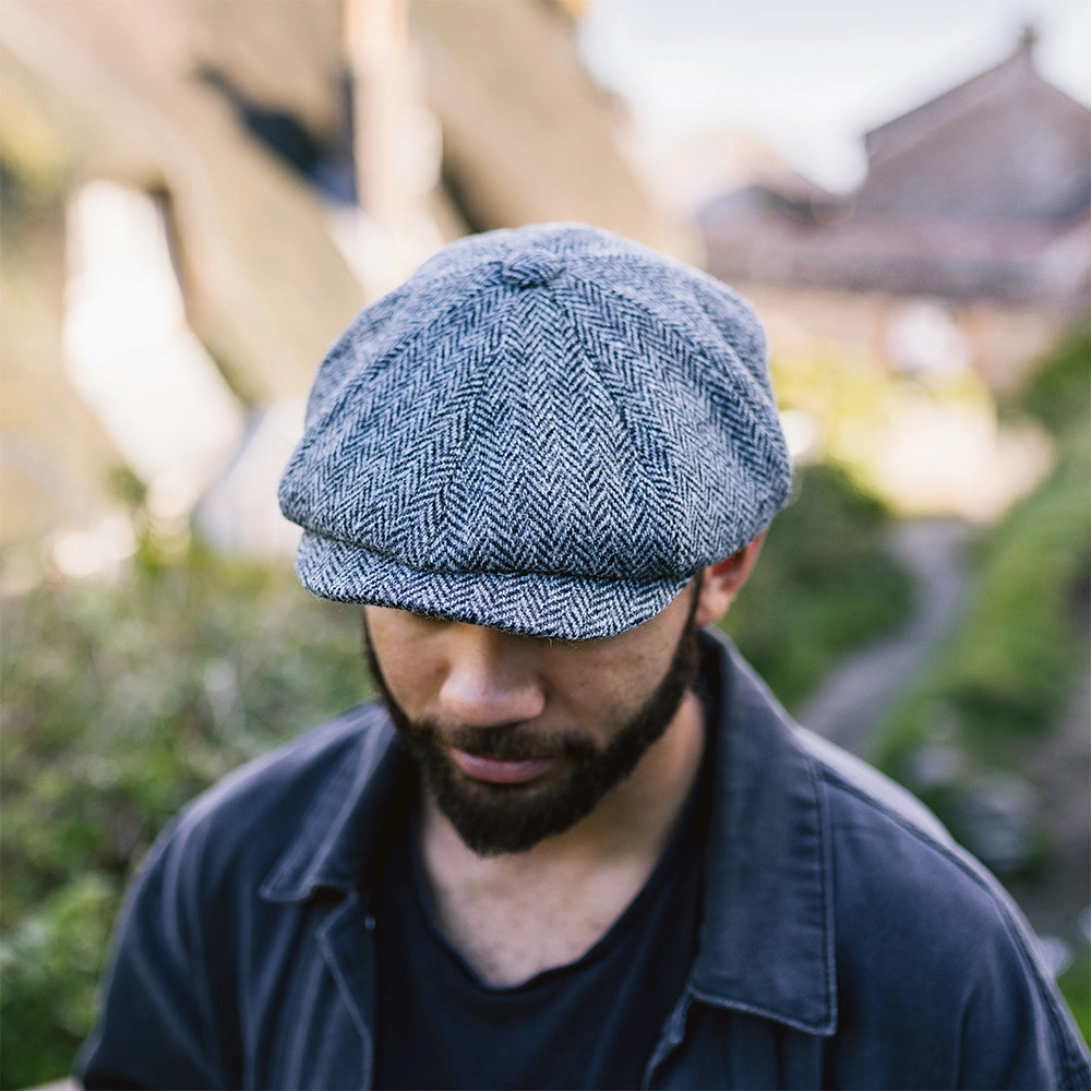 HARRIS TWEED Castlebay Newsboy Cap - Black-Grey