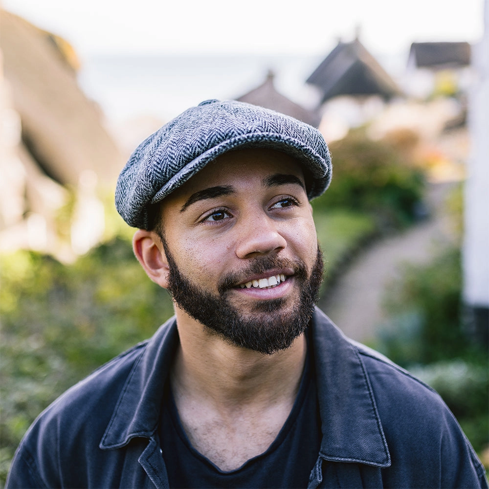 HARRIS TWEED Castlebay Newsboy Cap - Black-Grey