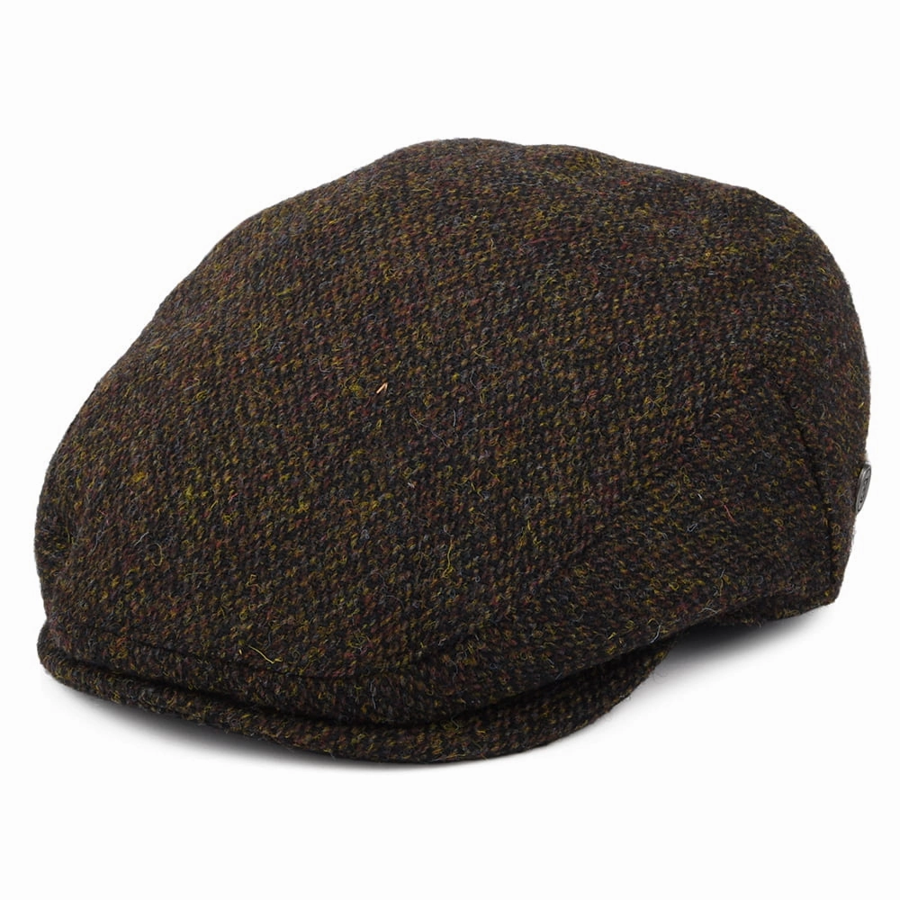 HARRIS TWEED Ferness Flat Cap - Moss-Brown