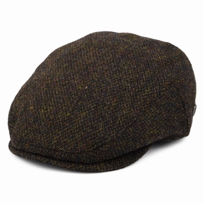 HARRIS TWEED Ferness Flat Cap - Moss-Brown
