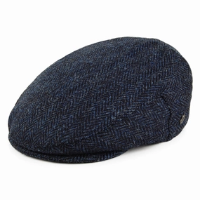 HARRIS TWEED Herringbone Ardmore Flat Cap - Blue-Black